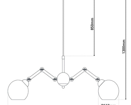 5 glazen hanglamp "soito" hanglamp gemaakt van metaal, glas en rubberen hout, met E14 -aansluiting, voor eetkamer, woonkamer, gang of kantoor, een diameter van 80 cm