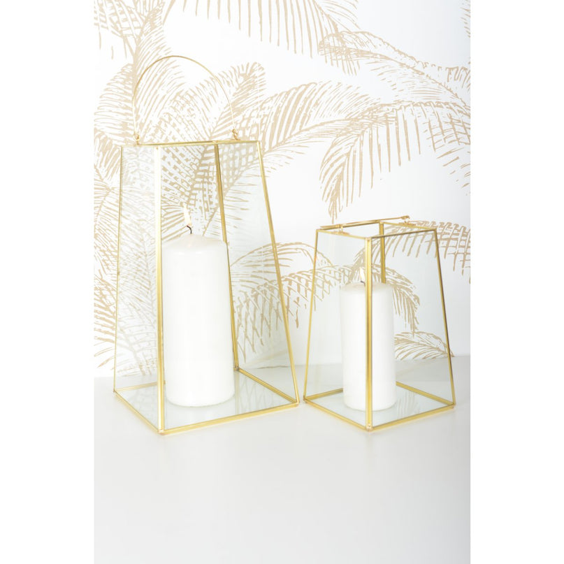 Lantaarn gouden rand met handgreep H30cm