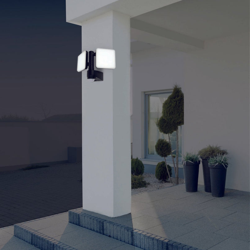 LED externe wandlamp "Jaro" met 360 ° bewegingsdetector, gemaakt van plastic in antraciet, met geïntegreerde LED