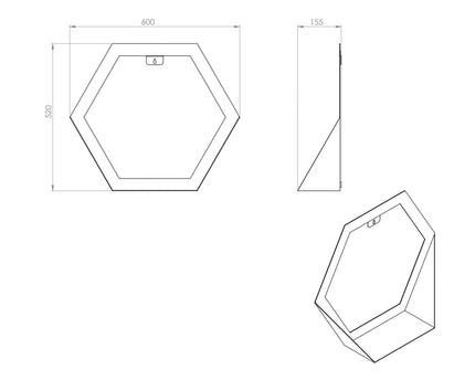 Gorillz Hive Wandspiegel met Plank - Hexagon Spiegel - 60 x 52 cm - Industrieel Zwart