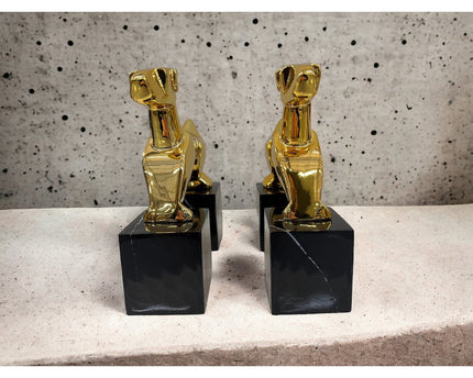 Modernist Art Deco Chrome Terrier Statues  Puppy Bookends (Set of 2)