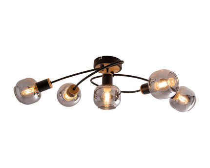 5 plafondlamp "fumoso", metalen plafondlamp en glas in zwart, met E14 -aansluiting, voor eetkamer, woonkamer, hal of kantoor, plafondlamp 65,6 x 25,5 cm