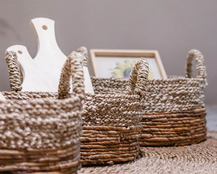 Opbergmand | Decoratieve mand | Plantenmand KUTUS (naturel) van zeegras en bananenvezel (3 maten)