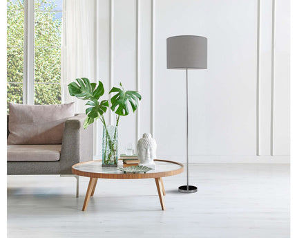 Staande lamp "New York", klassieke metalen vloerlamp met tekstblazer in grijs, met E27 -aansluiting, 160 cm hoog, perfect voor woonkamer, eetkamer, gang en kantoor
