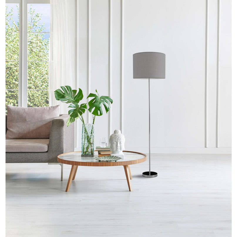 Staande lamp "New York", klassieke metalen vloerlamp met tekstblazer in grijs, met E27 -aansluiting, 160 cm hoog, perfect voor woonkamer, eetkamer, gang en kantoor