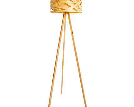 Staande lamp "Finja" gemaakt van natuurlijk gekleurde plastic/holzimitatie, met E27-versieverlichting voor woonkamer, eetkamer of kantoor, 148 cm hoog