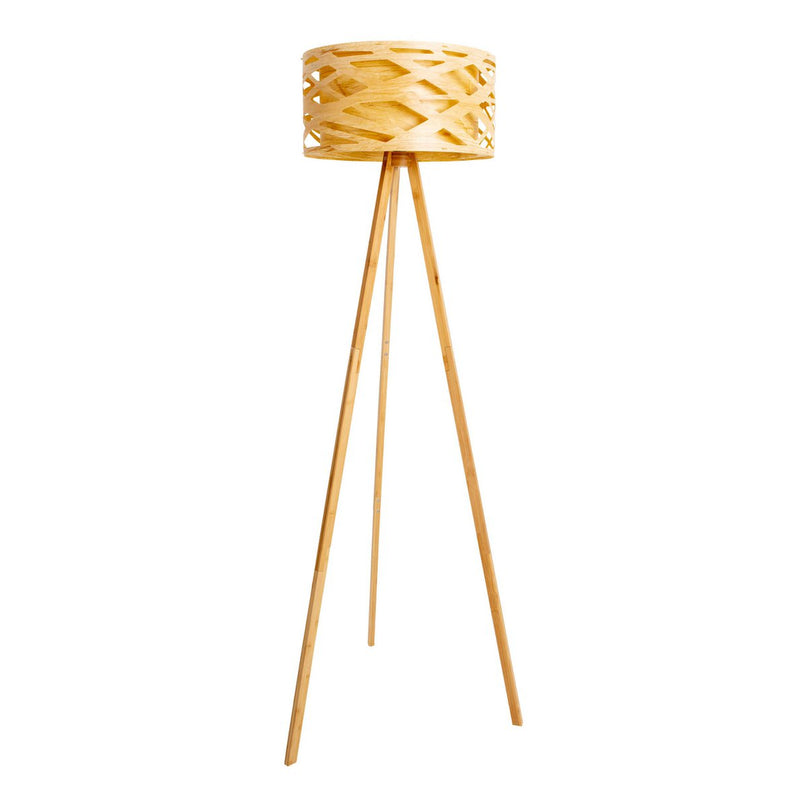 Staande lamp "Finja" gemaakt van natuurlijk gekleurde plastic/holzimitatie, met E27-versieverlichting voor woonkamer, eetkamer of kantoor, 148 cm hoog