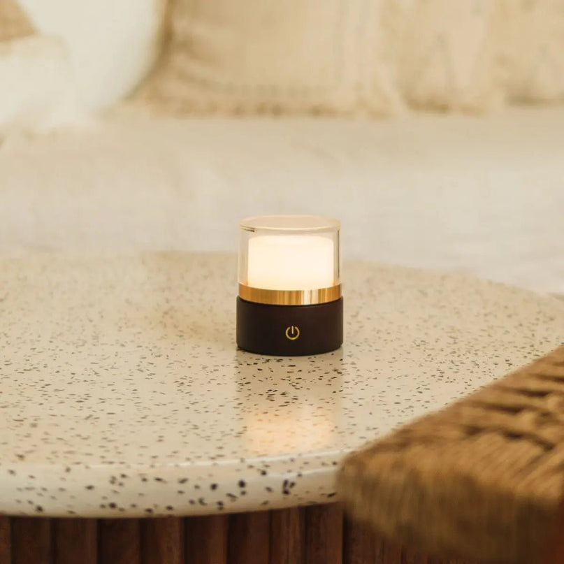 Leo donkerbruine compacte draadloze oplaadbare lamp – natuurlijk hout, dimbaar licht