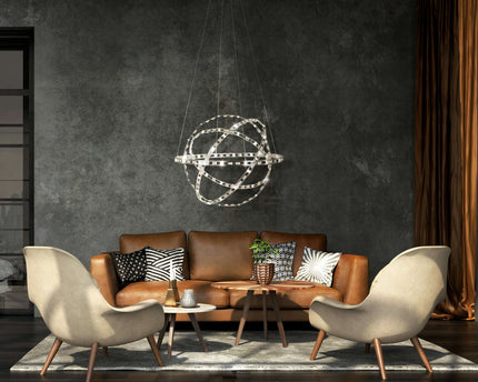 LED -hanglamp "Cosmos" metaal en plastic in chroom, Ø60 cm, met stevig ingebouwde LED's, verlichting voor woonkamer, eetkamer of kantoor.