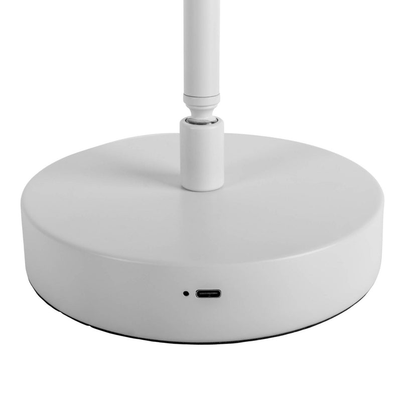 LED draadloze tafellicht "Lupa", 45 cm hoog, gemaakt van gelakte aluminium (wit) en wit plastic, LED geïntegreerde, dimbare, aanraaksensor.
