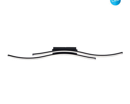 LED -plafondlamp "Onda", plafondlamp gemaakt van metaal en plastic in zwart, met stevig ingebouwde LED's, LED van het plafondlicht, 96 cm lang
