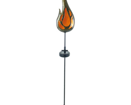 Led Solar Earth Skeer "Flame" aan de buitenkant van de grond Skeer gemaakt van bronzen gekleurd metaal en plastic, met geïntegreerde LED
