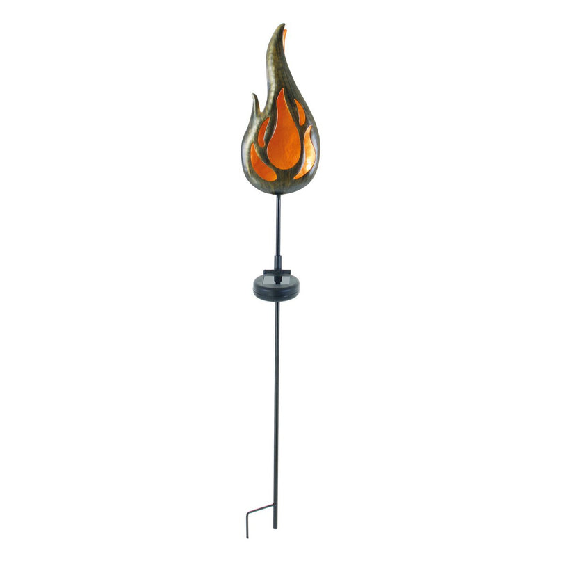 Led Solar Earth Skeer "Flame" aan de buitenkant van de grond Skeer gemaakt van bronzen gekleurd metaal en plastic, met geïntegreerde LED