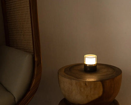 Leo donkerbruine compacte draadloze oplaadbare lamp – natuurlijk hout, dimbaar licht