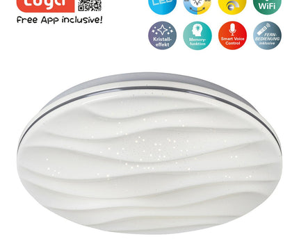 Smart Home LED -plafondlamp "Austin" met kristaleffect, veel functies, gemaakt van metaal en plastic, wit, met geïntegreerde LED's, verlichting voor woonkamers of kantoor