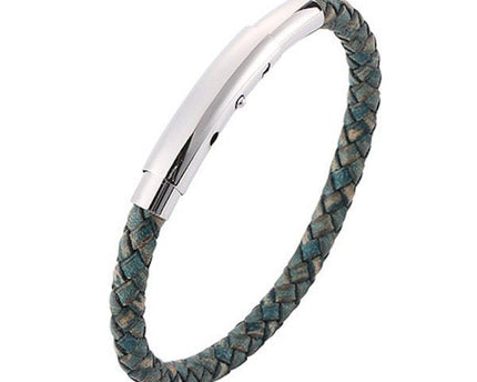 Echte gevlochten lederen armband-zilveren gesp