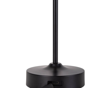 LED -batterij/ tafellamp "Pina" 30 cm hoog, gemaakt van metaal (zwart) en glas (wit), geïntegreerde LED's, warm wit