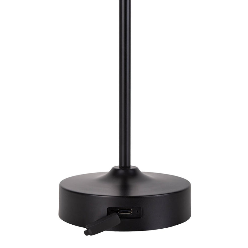 LED -batterij/ tafellamp "Pina" 30 cm hoog, gemaakt van metaal (zwart) en glas (wit), geïntegreerde LED's, warm wit