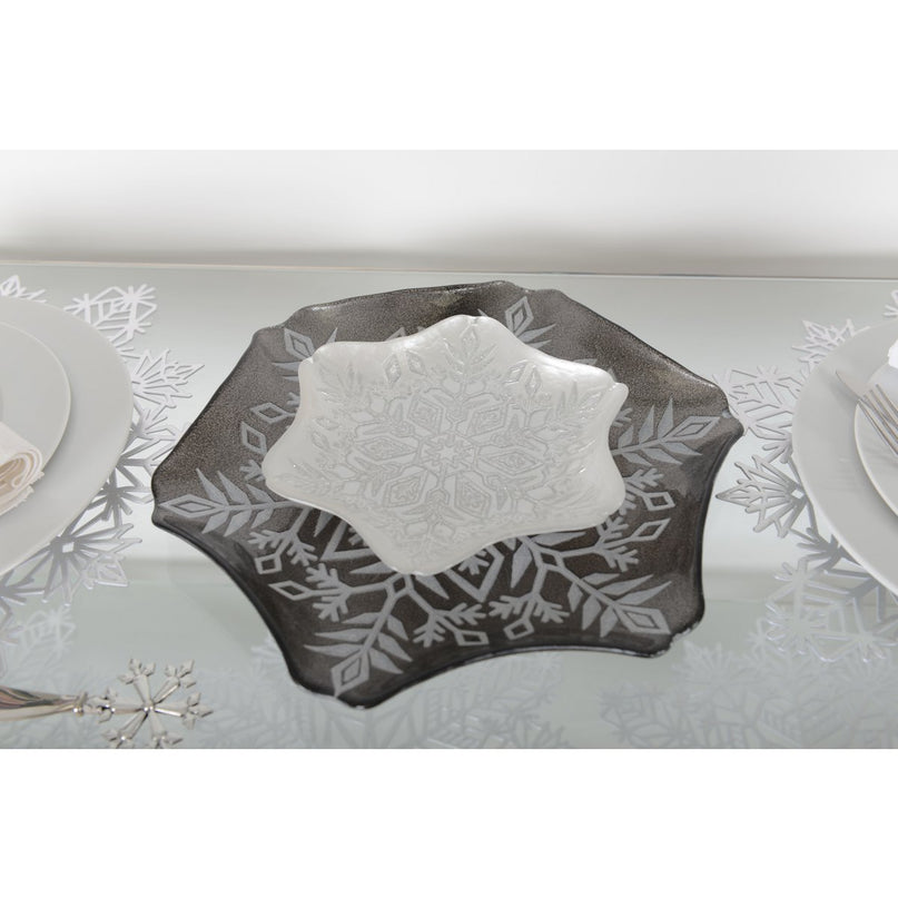 Wit en glitter grijze Flocon gesneden 21,5 cm