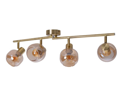 4er spot/plafondlamp "libby", klassieke plafondlamp gemaakt van messing gekleurd metaal en getinte glas in barnsteen, met E14-aansluiting, voor eetkamer, woonkamer, gang of kantoor, 80 cm lang