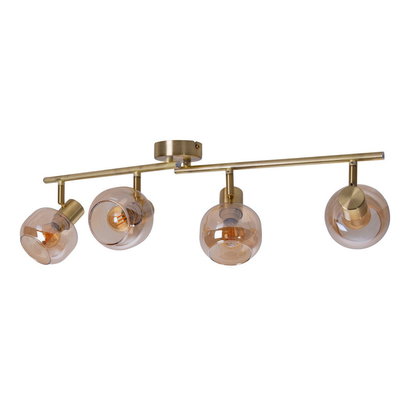 4er spot/plafondlamp "libby", klassieke plafondlamp gemaakt van messing gekleurd metaal en getinte glas in barnsteen, met E14-aansluiting, voor eetkamer, woonkamer, gang of kantoor, 80 cm lang