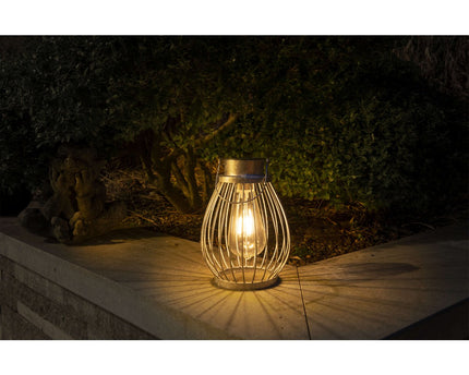 LED Decoratief zonnelampje 21,5 cm hoog, voor buiten, gemaakt van metaal, glas en plastic, zilver, met stevig ingebouwd