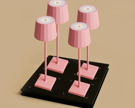 Combi Set Professional-4 X Wouter Flamingo Roze oplaadbare tafellampen & 1 x Amstel Wireless Laying Station met Qi-Technology-Perfect voor restaurants, gastvrijheid en hotels