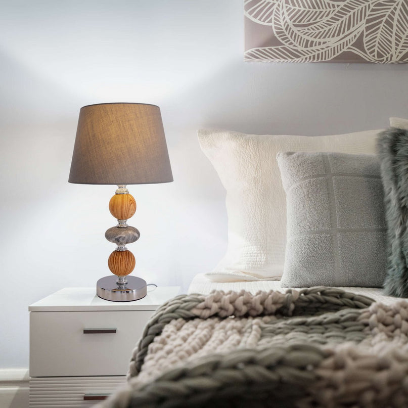 Keramische tafellamp "araga" 36 cm hoog, tafellamp gemaakt van metaal, hout en marmer, met tekstbladen, grijs, met E14 -aansluiting, verlichting voor eetkamer, woonkamer, gang of kantoor