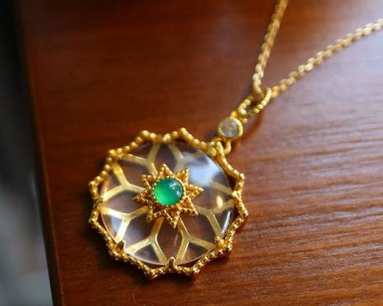 Helder kwartskristal bloem hanger ketting