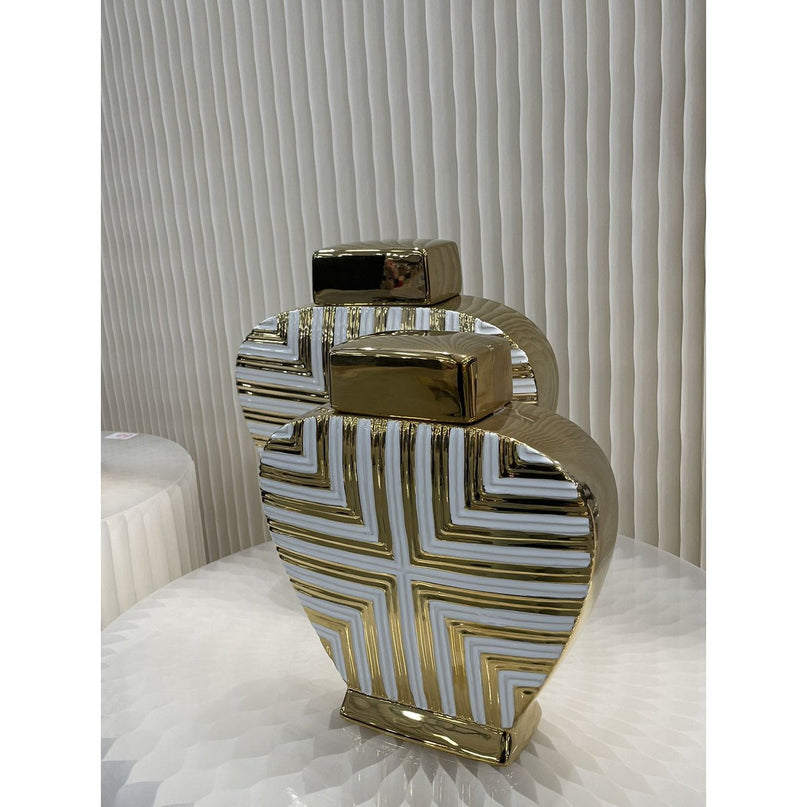 Prachtige goud-witte kunstdecorgeïnspireerde pot klein formaat (uitverkoop - 50% korting van 27,99 tot 13,99 euro)