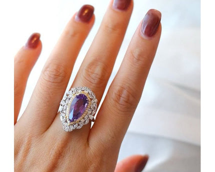 Royal Style Pear -Cut Amethyst Ring - verstelbaar