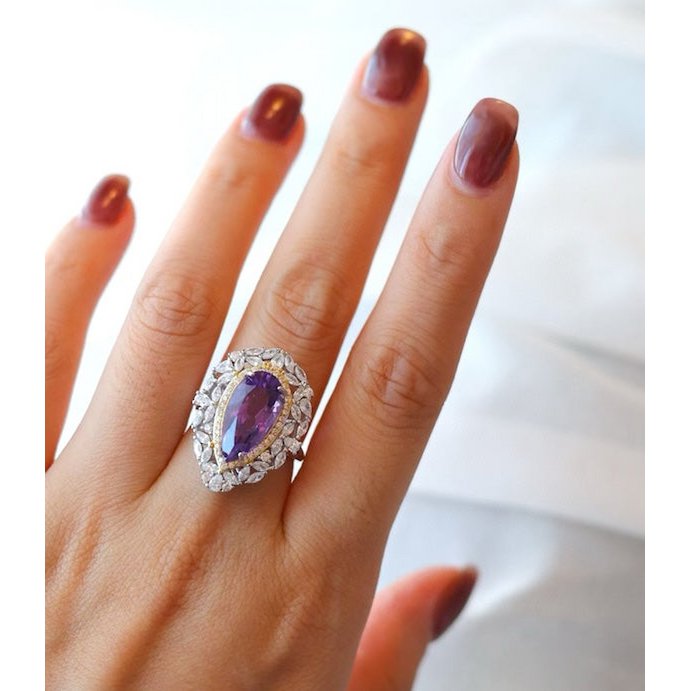 Royal Style Pear -Cut Amethyst Ring - verstelbaar