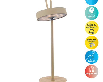 LED -batterijtafellamp magnetisch voor buiten en binnen, gemaakt van metaal en plastic in vorst, 36 cm hoog
