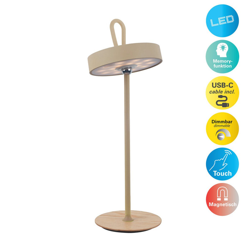 LED -batterijtafellamp magnetisch voor buiten en binnen, gemaakt van metaal en plastic in vorst, 36 cm hoog