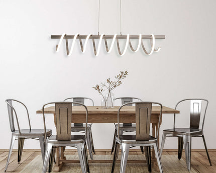 LED -hanglamp "Belleza", moderne metalen slinger lamp en plastic in nikkel mat en wit, met stevig gebouwd -in LED's, 100 cm lang. De ideale verlichting voor woonkamer, eetkamer of keuken.