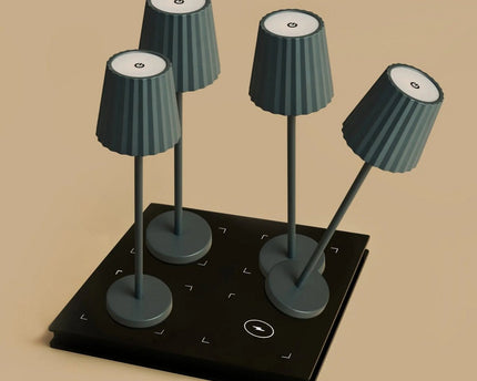 Combi Set Professional-4 X Maya Stone Gray Oplaadbare tafellampen en 1 x Amstel Wireless Laying Station met Qi-Technology-Perfect voor restaurants, gastvrijheid en hotels
