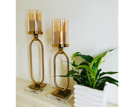 KANDELAAR | GLAS | GOUD ZH02 Grote maat: 12*50*8.5