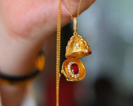 Echte Ruby Royal gouden ei medaillon hanger ketting