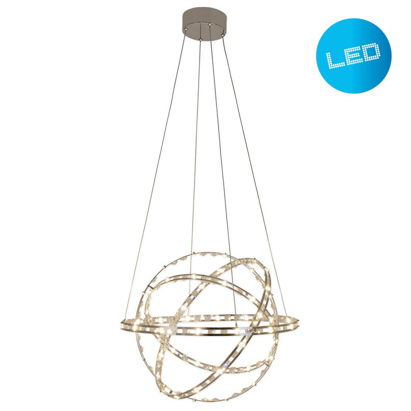 LED -hanglamp "Cosmos" metaal en plastic in chroom, Ø60 cm, met stevig ingebouwde LED's, verlichting voor woonkamer, eetkamer of kantoor.