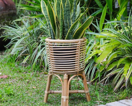 Rotan Plantenstandaard Rond – Boho Plantenbak – Rotan Plantenmand – Natuurlijke Bloemenstandaard voor Potten tot Ø20 cm AKARA
