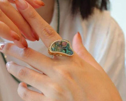 Ocean Wave Design Abalone Shell Statement Ring