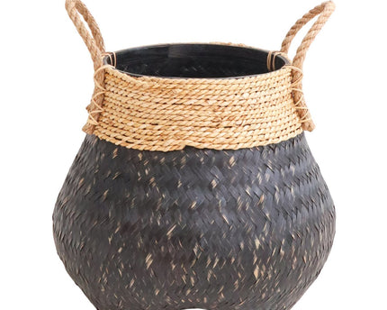 Zwarte plantenmand Decoratieve mand Grote wasmand BENOA (zwart) Handgeweven mand van bamboe en zeegras (3 maten)