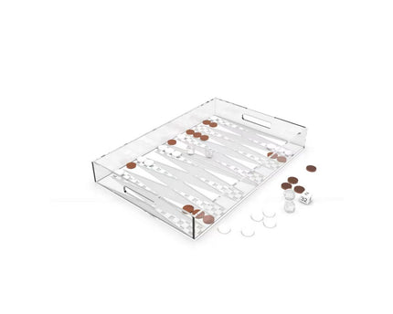 Backgammon Game Tray in White and Brown Acryl 25x38x5cm
