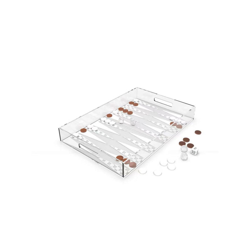 Backgammon Game Tray in White and Brown Acryl 25x38x5cm