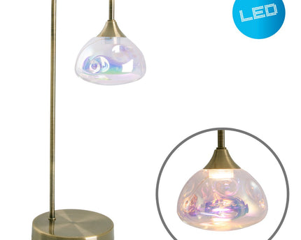 LED -tafellamp "Varna", tafellamp gemaakt van messing -gekleurd metaal en iriserend glas, stevig ingebouwd -in LED's, 45 cm hoog, stijlvolle verlichting voor woonkamer, eetkamer of gang