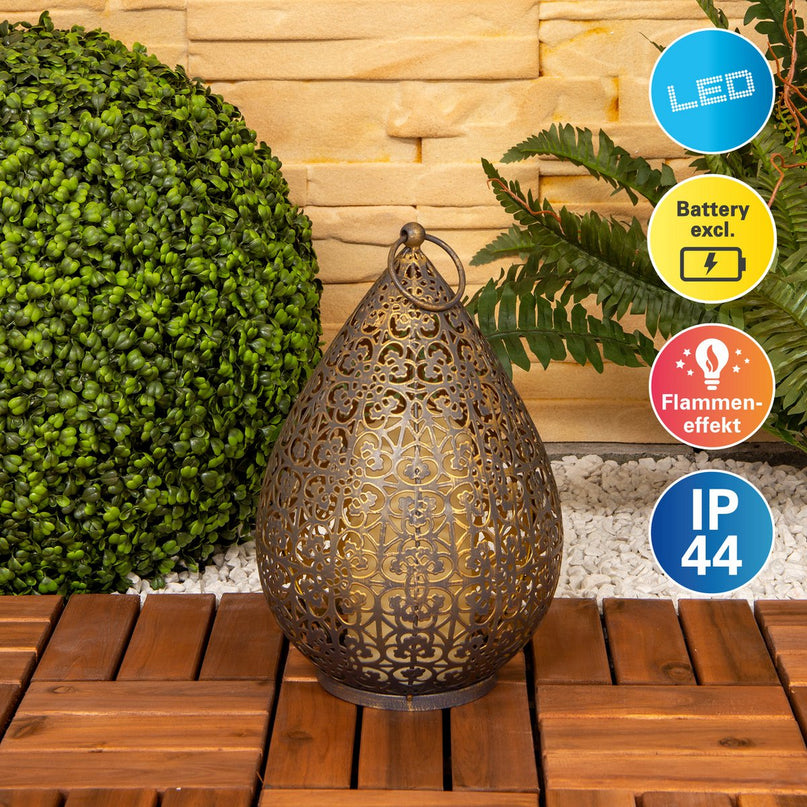 LED Decol Light 27,8 cm hoog in antiek goud, voor buiten, gemaakt van metaal en plastic, met geïntegreerde LED