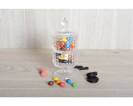 Bonbonnière 2 verdiepingen in staand glas met H24cm -hoes