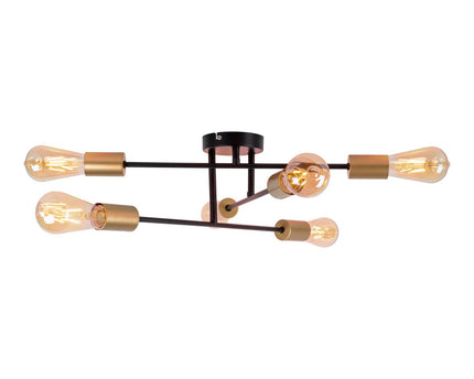 Plafondlicht "Modo" 6-flame gemaakt van metaal in zwart, versies goud, E27-aansluiting, plafondlamp voor woonkamer, eetkamer, keuken, gang, gang of kantoor met een Øvon 54,5 cm