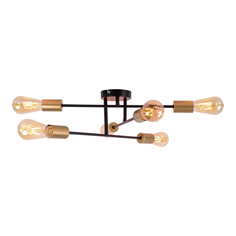 Plafondlicht "Modo" 6-flame gemaakt van metaal in zwart, versies goud, E27-aansluiting, plafondlamp voor woonkamer, eetkamer, keuken, gang, gang of kantoor met een Øvon 54,5 cm