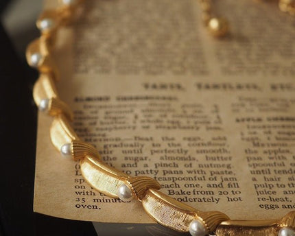 Vintage geïnspireerde parel lint ketting
